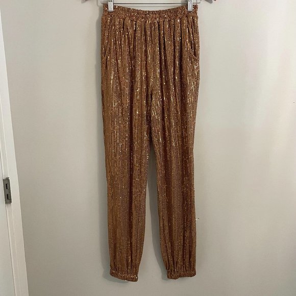 Tan Sequin Joggers - Picture 1 of 2